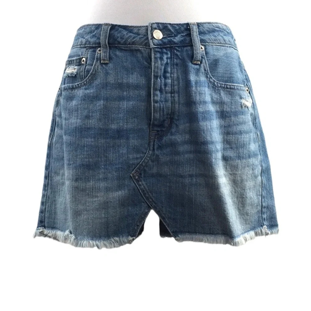 American Eagle Cut Off Mini Jean Skirt‎ Womens 8 Light Wash Button Fly